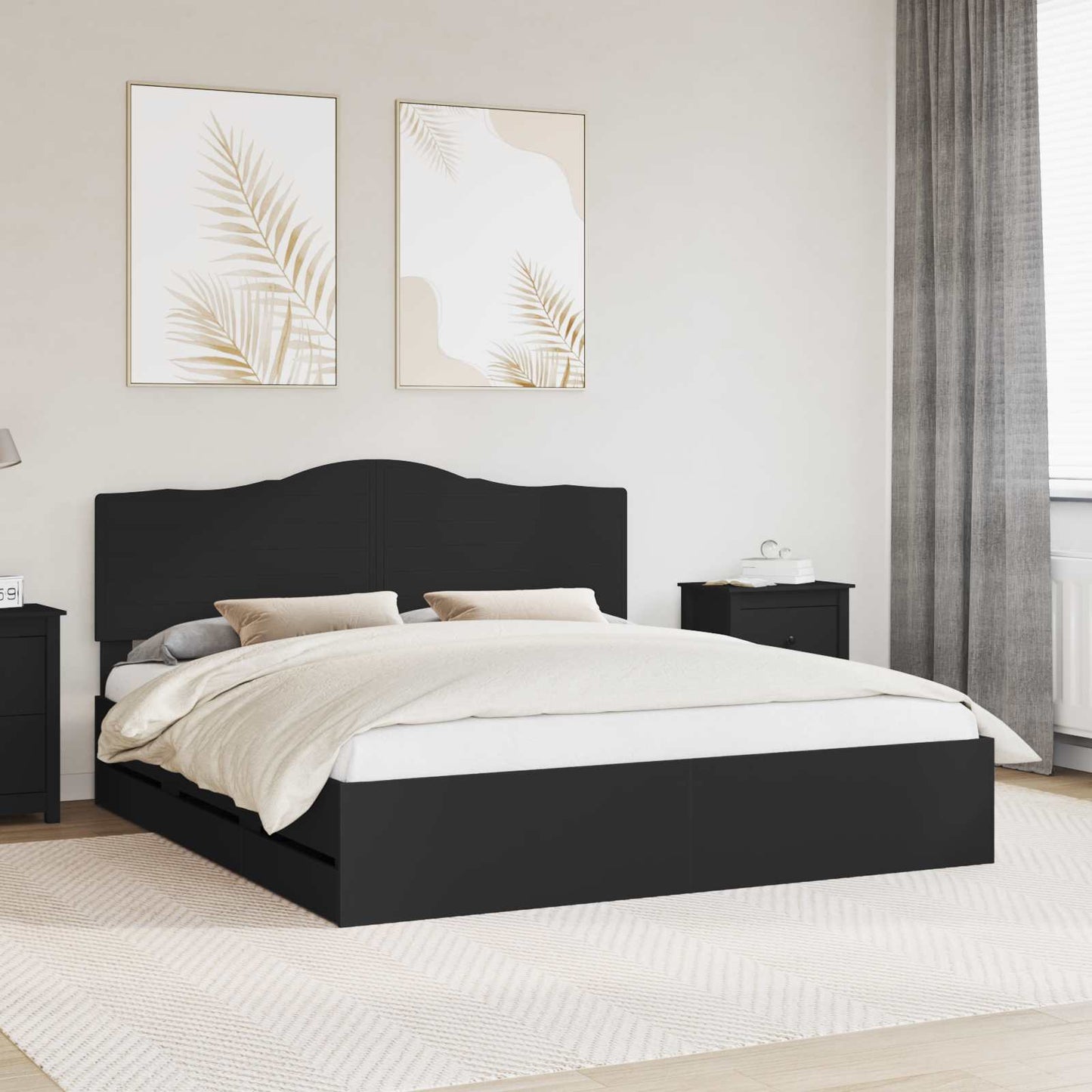 vidaXL Bed Frame with Drawer Black 180 x 200 cm Engineer Wood
