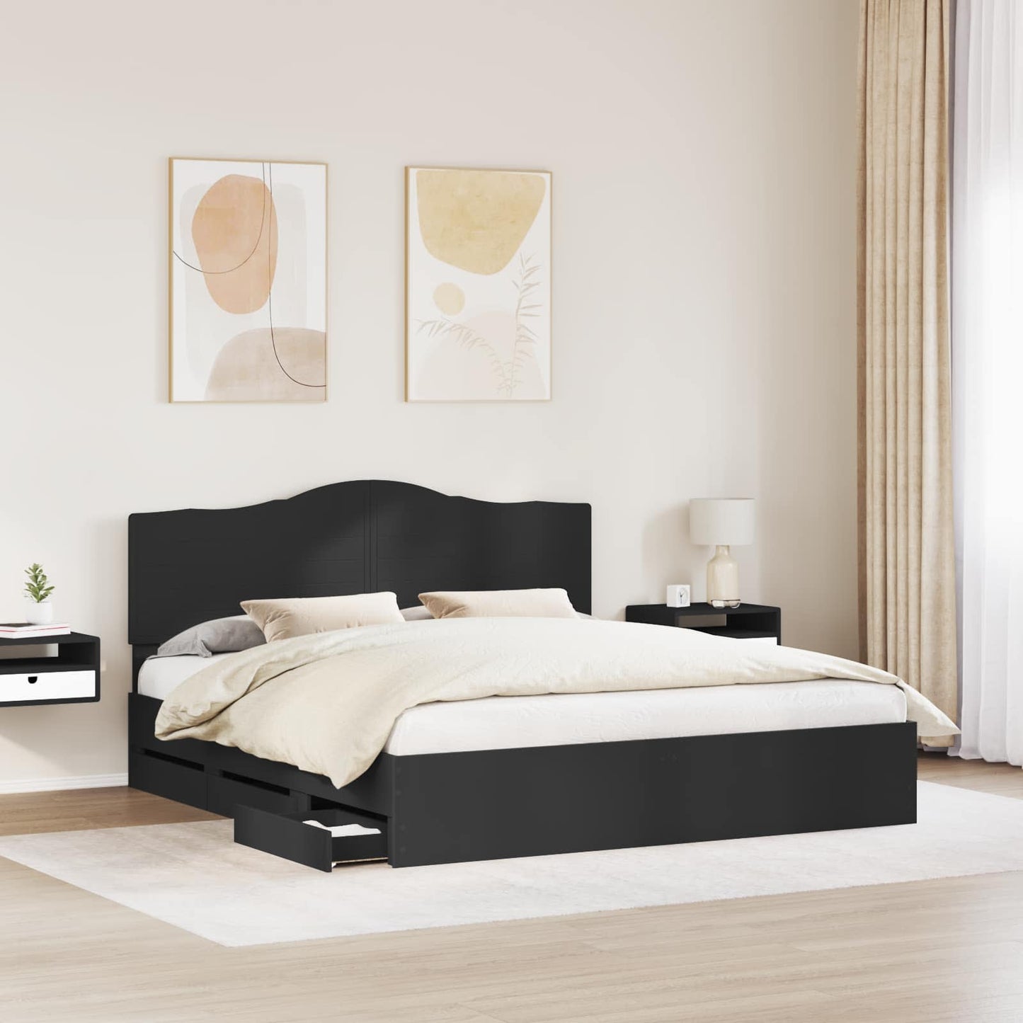vidaXL Bed Frame with Drawer Black 180 x 200 cm Engineer Wood
