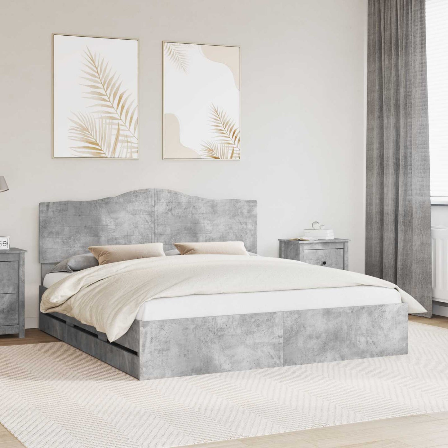 vidaXL Bed Frame with Drawer Concrete Grey 180 x 200 cm Engineer Wood