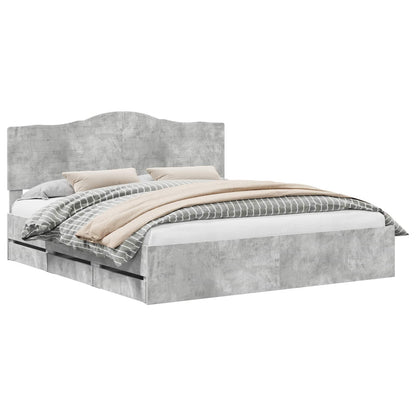 vidaXL Bed Frame with Drawer Concrete Grey 180 x 200 cm Engineer Wood