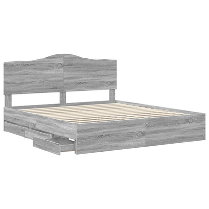 vidaXL Bed Frame with Drawer Grey Sonoma 180 x 200 cm Engineer Wood