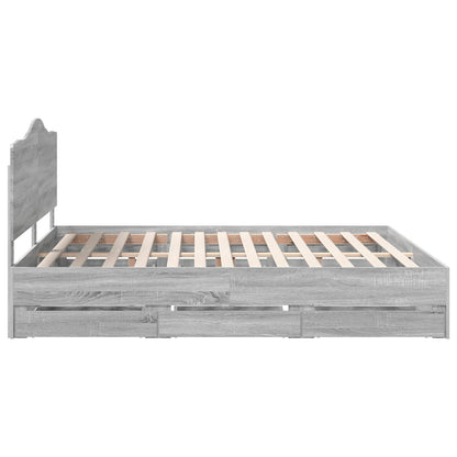 vidaXL Bed Frame with Drawer Grey Sonoma 180 x 200 cm Engineer Wood