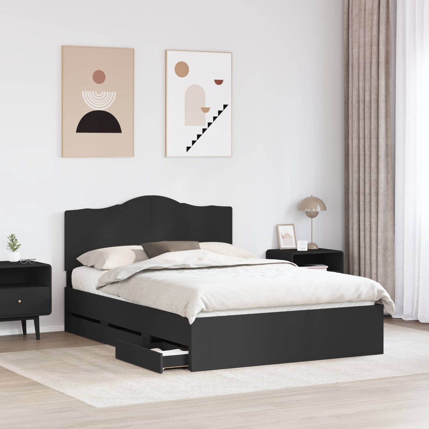 vidaXL Bed Frame with Drawer Black 160 x 200 cm Engineer Wood