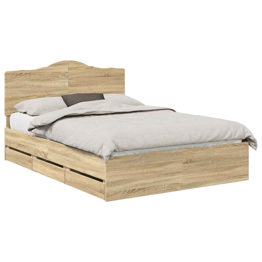 vidaXL Bed Frame with Drawer Sonoma Oak 160 x 200 cm Engineer Wood