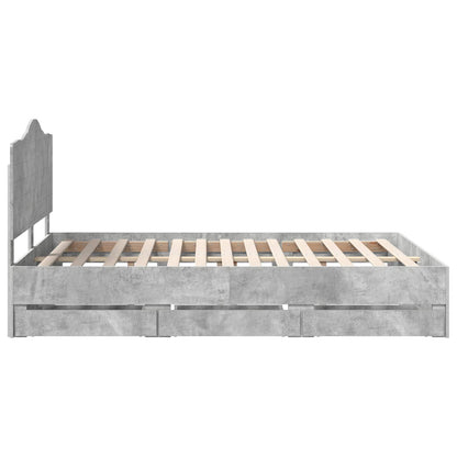 vidaXL Bed Frame with Drawer Concrete Grey 160 x 200 cm Engineer Wood
