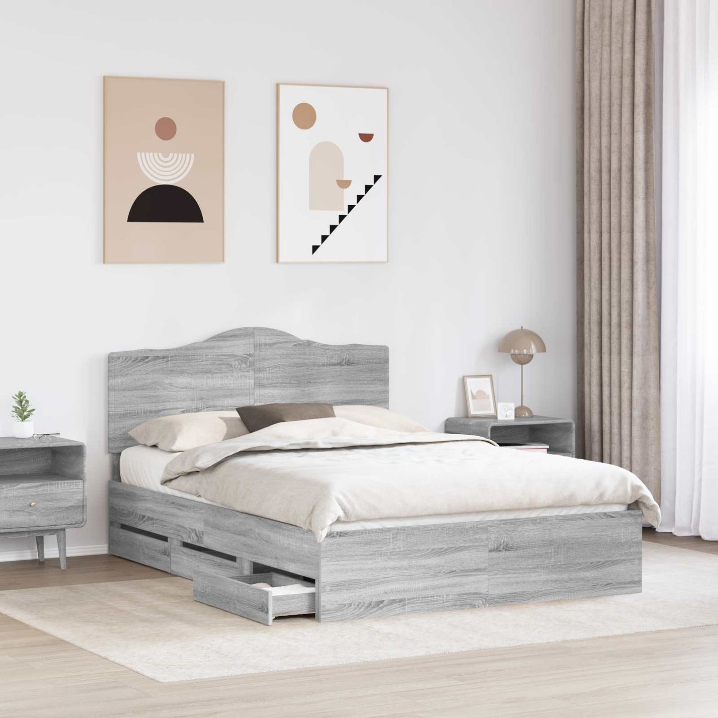 vidaXL Bed Frame with Drawer Grey Sonoma 160 x 200 cm Engineer Wood