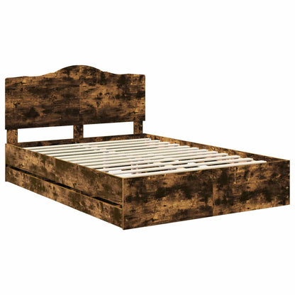 vidaXL Bed Frame with Drawer Smoked Oak 150 x 200 cm Engineer Wood