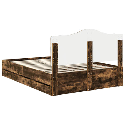 vidaXL Bed Frame with Drawer Smoked Oak 150 x 200 cm Engineer Wood