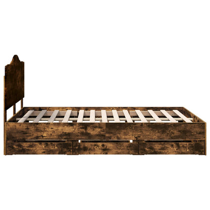 vidaXL Bed Frame with Drawer Smoked Oak 150 x 200 cm Engineer Wood