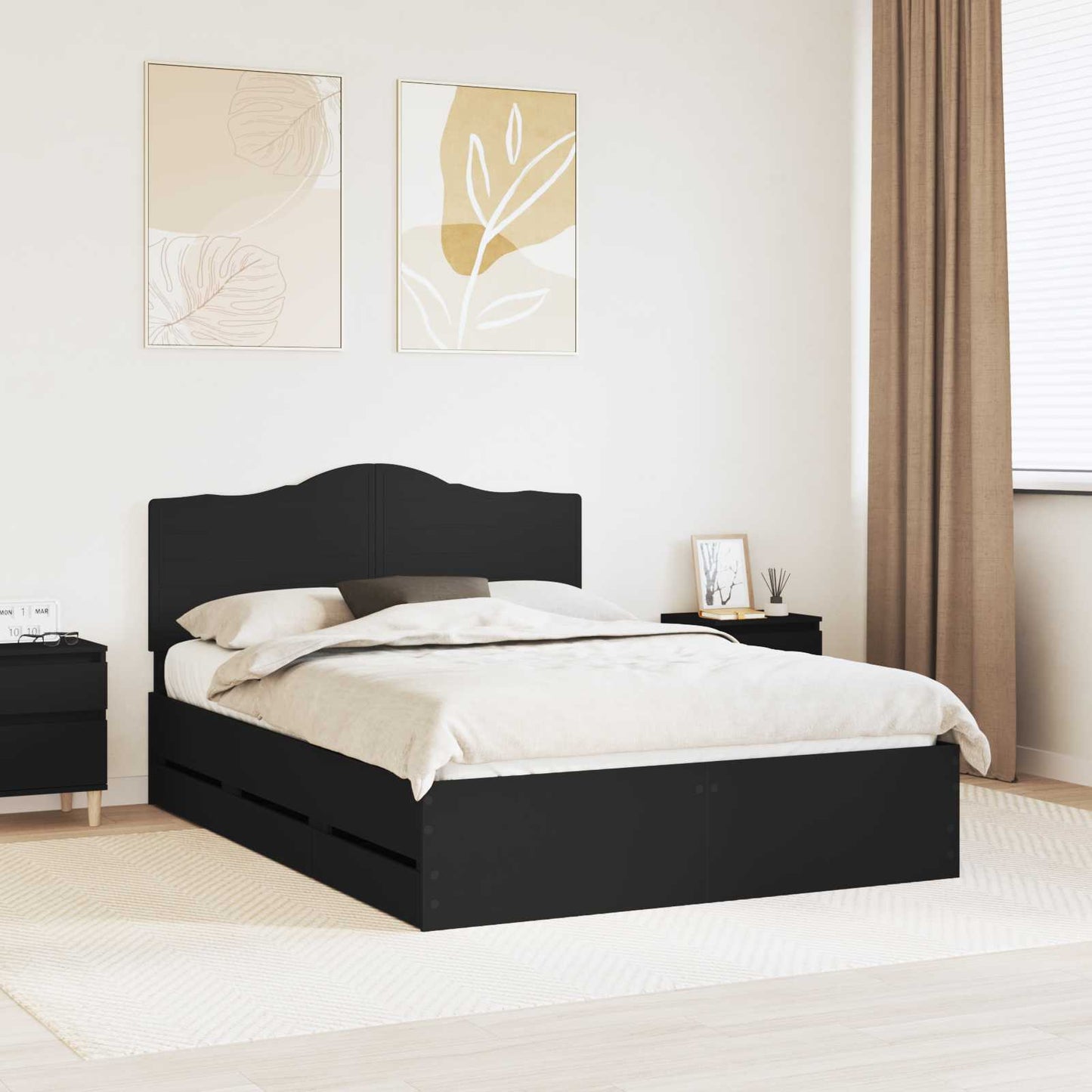 vidaXL Bed Frame with Drawer Black 140 x 200 cm Engineer Wood