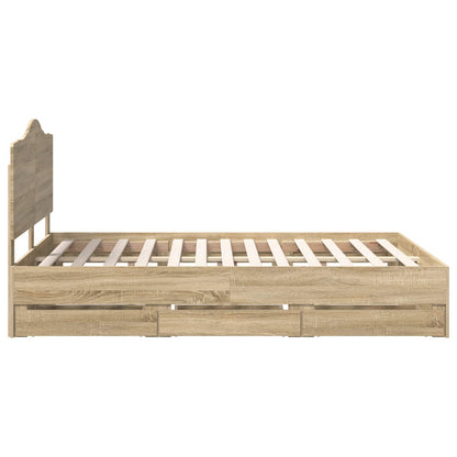 vidaXL Bed Frame with Drawer Sonoma Oak 140 x 200 cm Engineer Wood