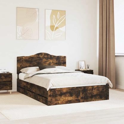vidaXL Bed Frame with Drawer Smoked Oak 140 x 200 cm Engineer Wood