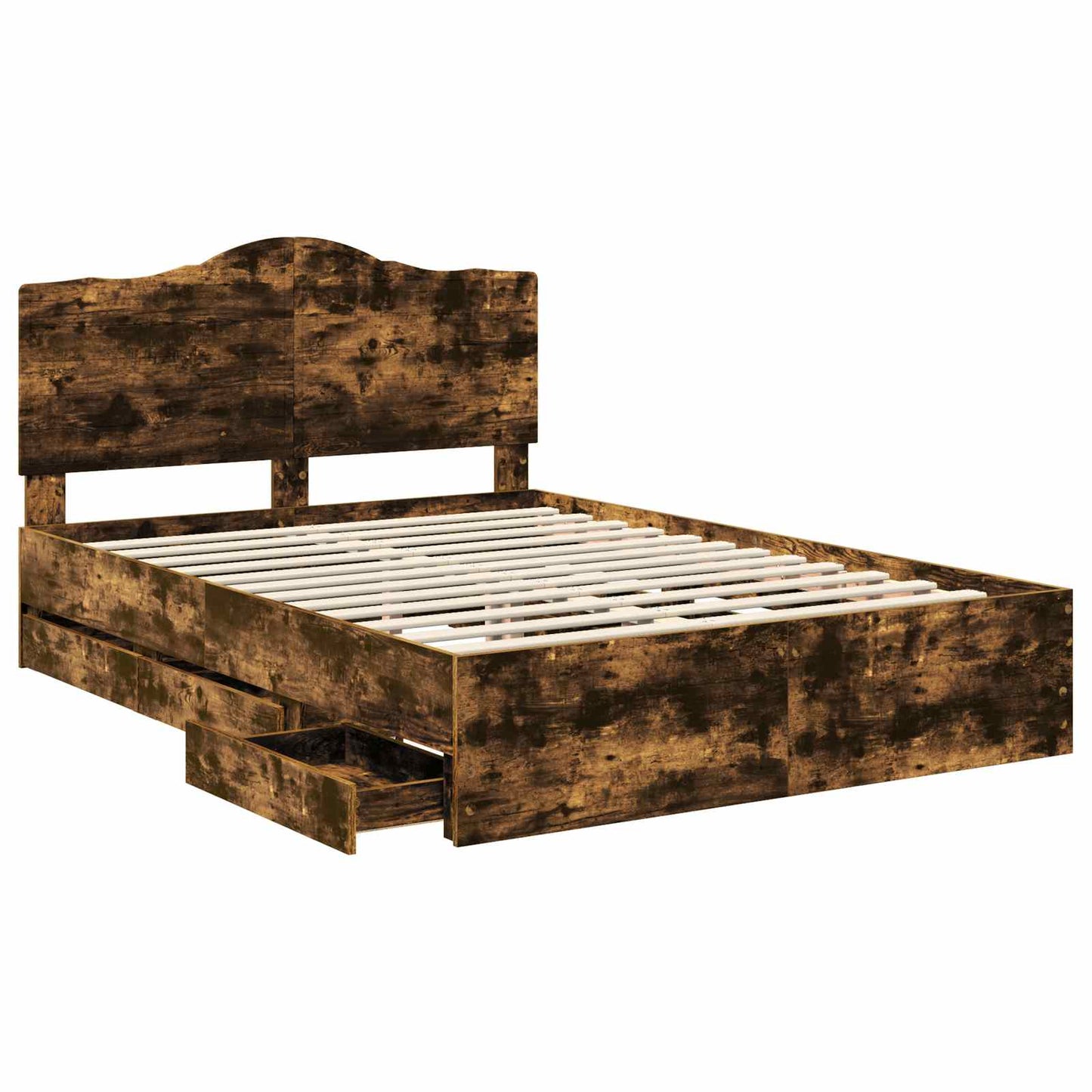 vidaXL Bed Frame with Drawer Smoked Oak 140 x 200 cm Engineer Wood