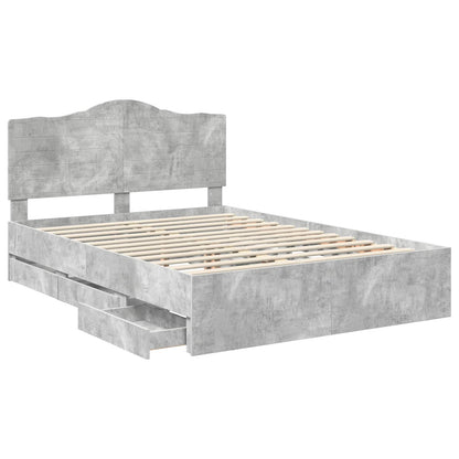 vidaXL Bed Frame with Drawer Concrete Grey 140 x 190 cm Engineer Wood