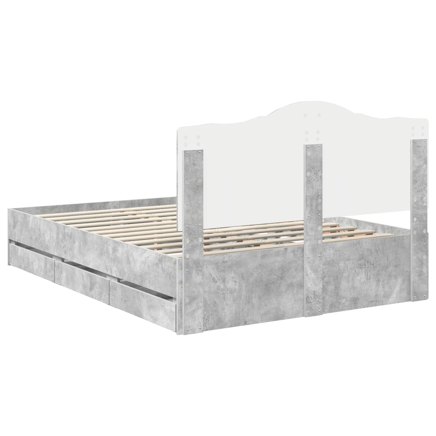 vidaXL Bed Frame with Drawer Concrete Grey 140 x 190 cm Engineer Wood