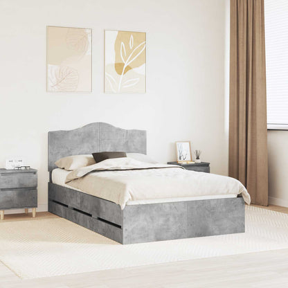 vidaXL Bed Frame with Drawer Concrete Grey 135 x 190 cm Engineer Wood