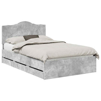 vidaXL Bed Frame with Drawer Concrete Grey 135 x 190 cm Engineer Wood