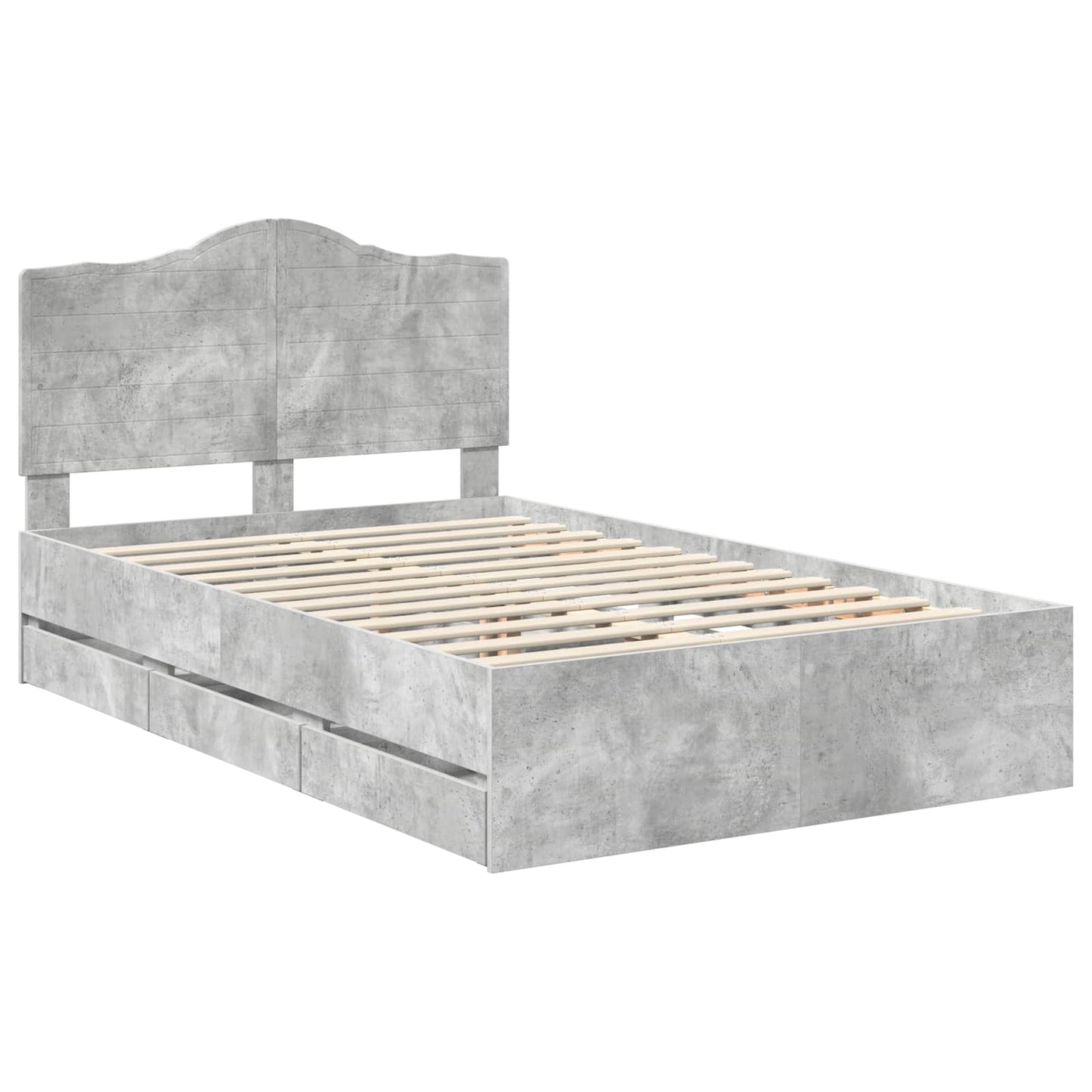 vidaXL Bed Frame with Drawer Concrete Grey 135 x 190 cm Engineer Wood