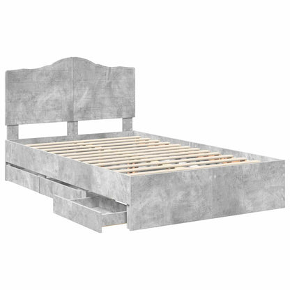 vidaXL Bed Frame with Drawer Concrete Grey 135 x 190 cm Engineer Wood