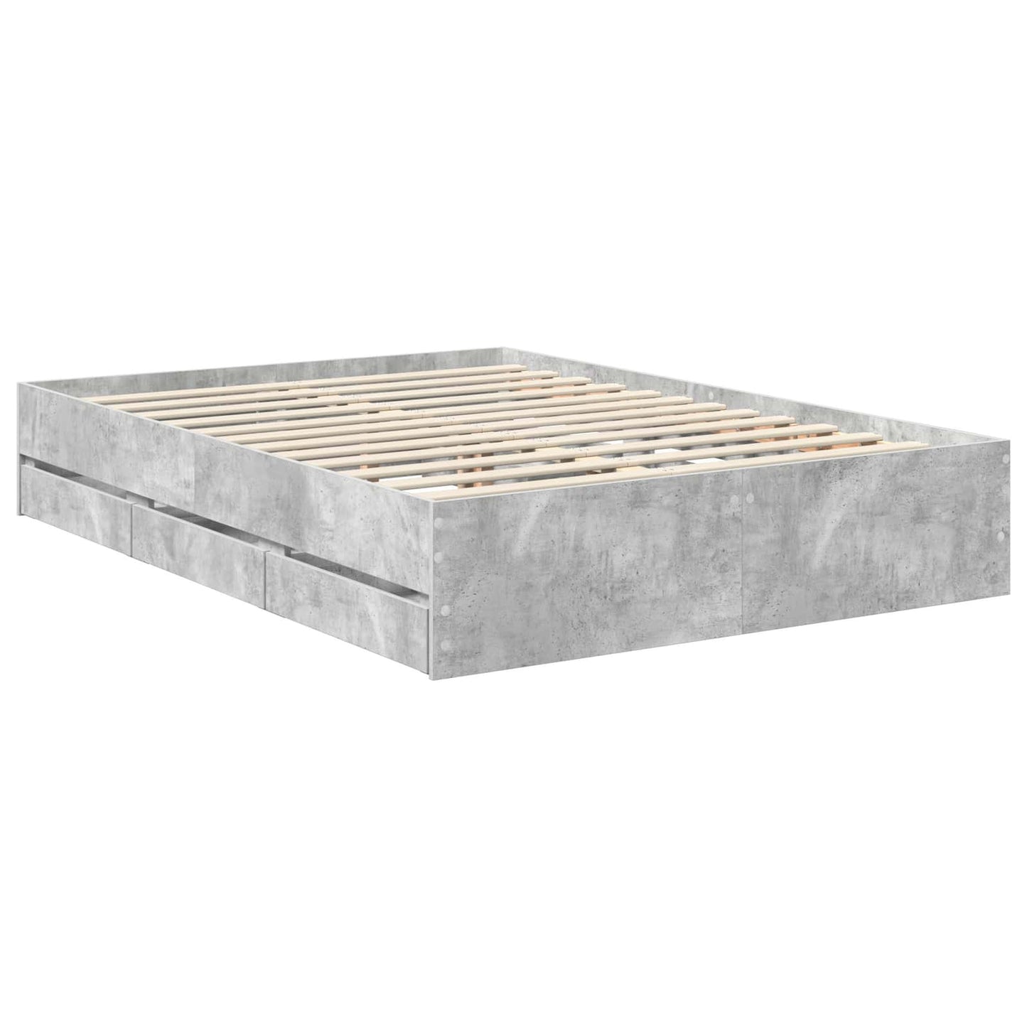vidaXL Bed Frame with Drawer Concrete Grey 135 x 190 cm Engineer Wood