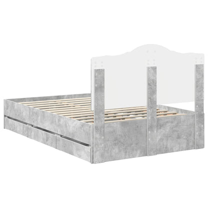 vidaXL Bed Frame with Drawer Concrete Grey 135 x 190 cm Engineer Wood