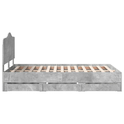 vidaXL Bed Frame with Drawer Concrete Grey 135 x 190 cm Engineer Wood