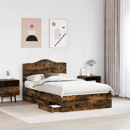 vidaXL Bed Frame with Drawer Smoked Oak 135 x 190 cm Engineer Wood