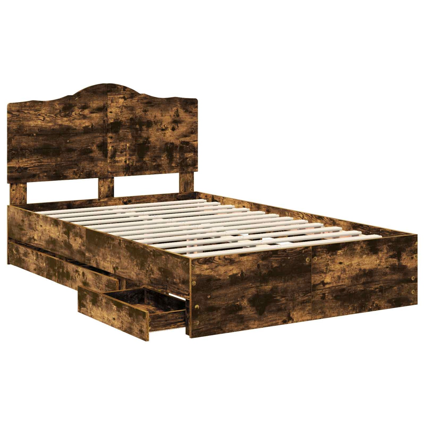 vidaXL Bed Frame with Drawer Smoked Oak 135 x 190 cm Engineer Wood