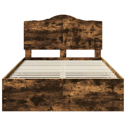 vidaXL Bed Frame with Drawer Smoked Oak 135 x 190 cm Engineer Wood