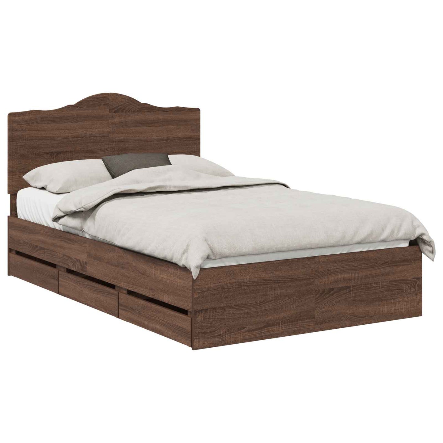 vidaXL Bed Frame with Drawer Brown Oak 135 x 190 cm Engineer Wood