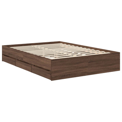 vidaXL Bed Frame with Drawer Brown Oak 135 x 190 cm Engineer Wood