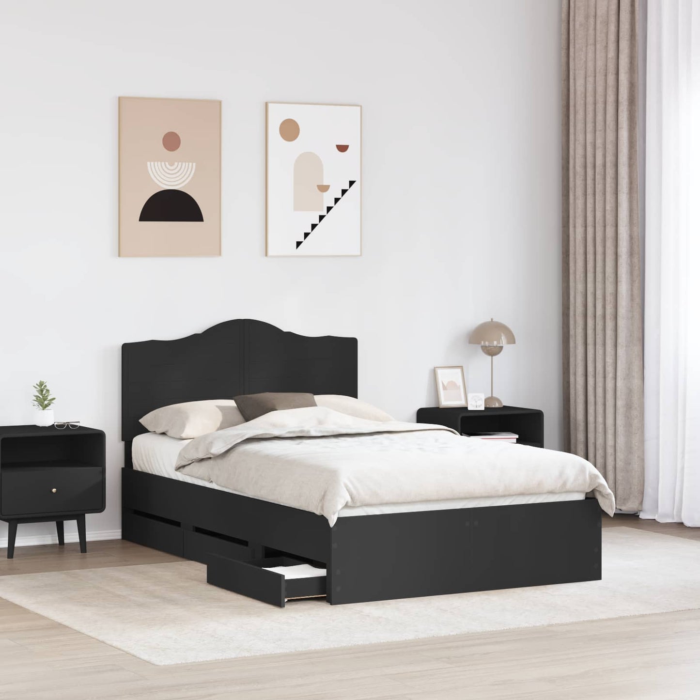 vidaXL Bed Frame with Drawer Black 120 x 190 cm Engineer Wood