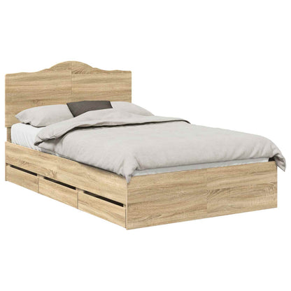 vidaXL Bed Frame with Drawer Sonoma Oak 120 x 190 cm Engineer Wood