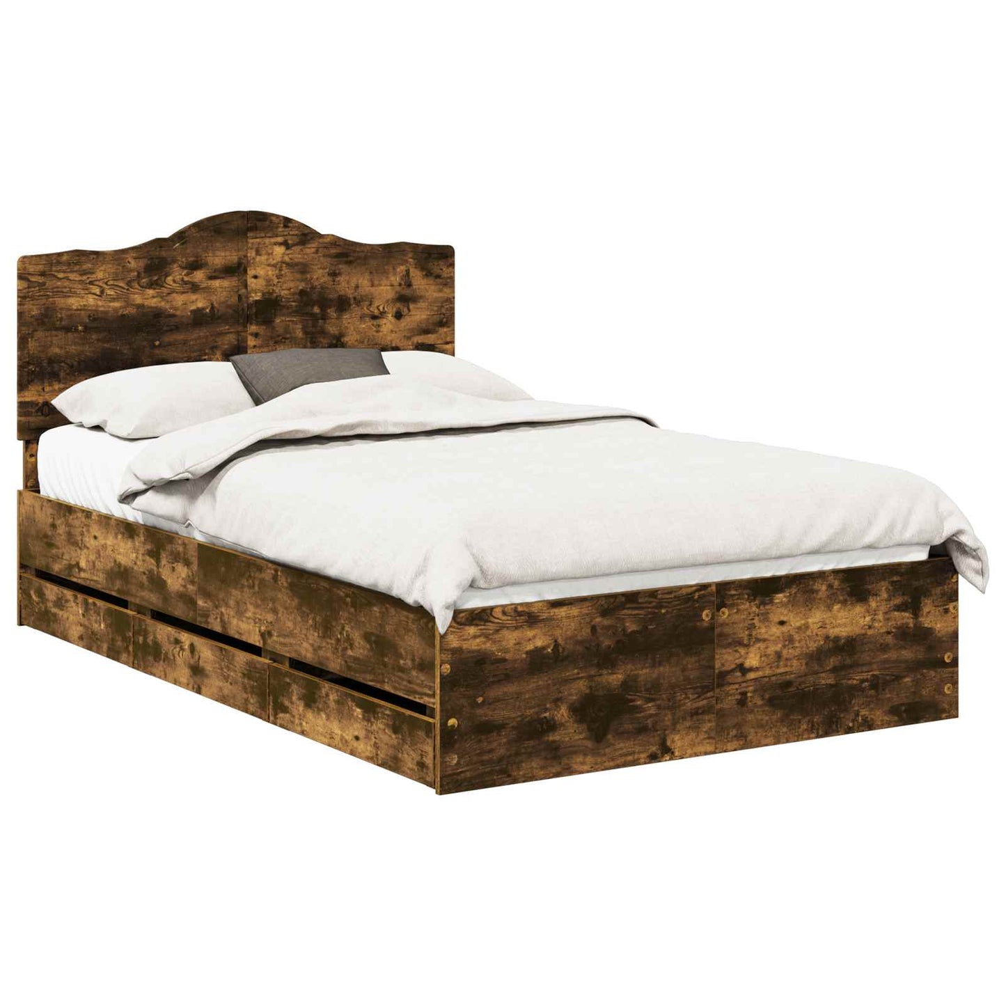 vidaXL Bed Frame with Drawer Smoked Oak 120 x 190 cm Engineer Wood