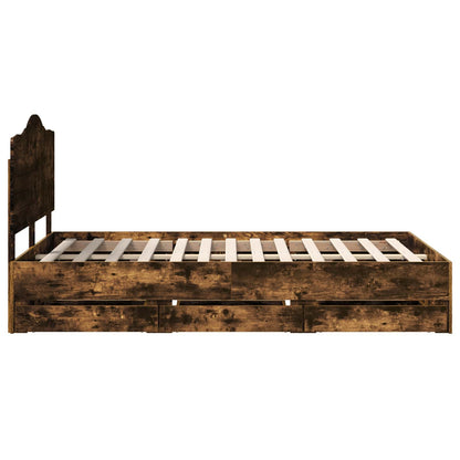 vidaXL Bed Frame with Drawer Smoked Oak 120 x 190 cm Engineer Wood