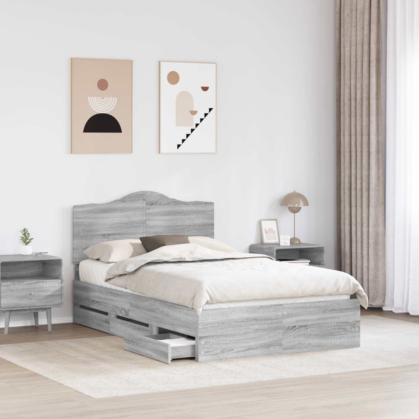 vidaXL Bed Frame with Drawer Grey Sonoma 120 x 190 cm Engineer Wood