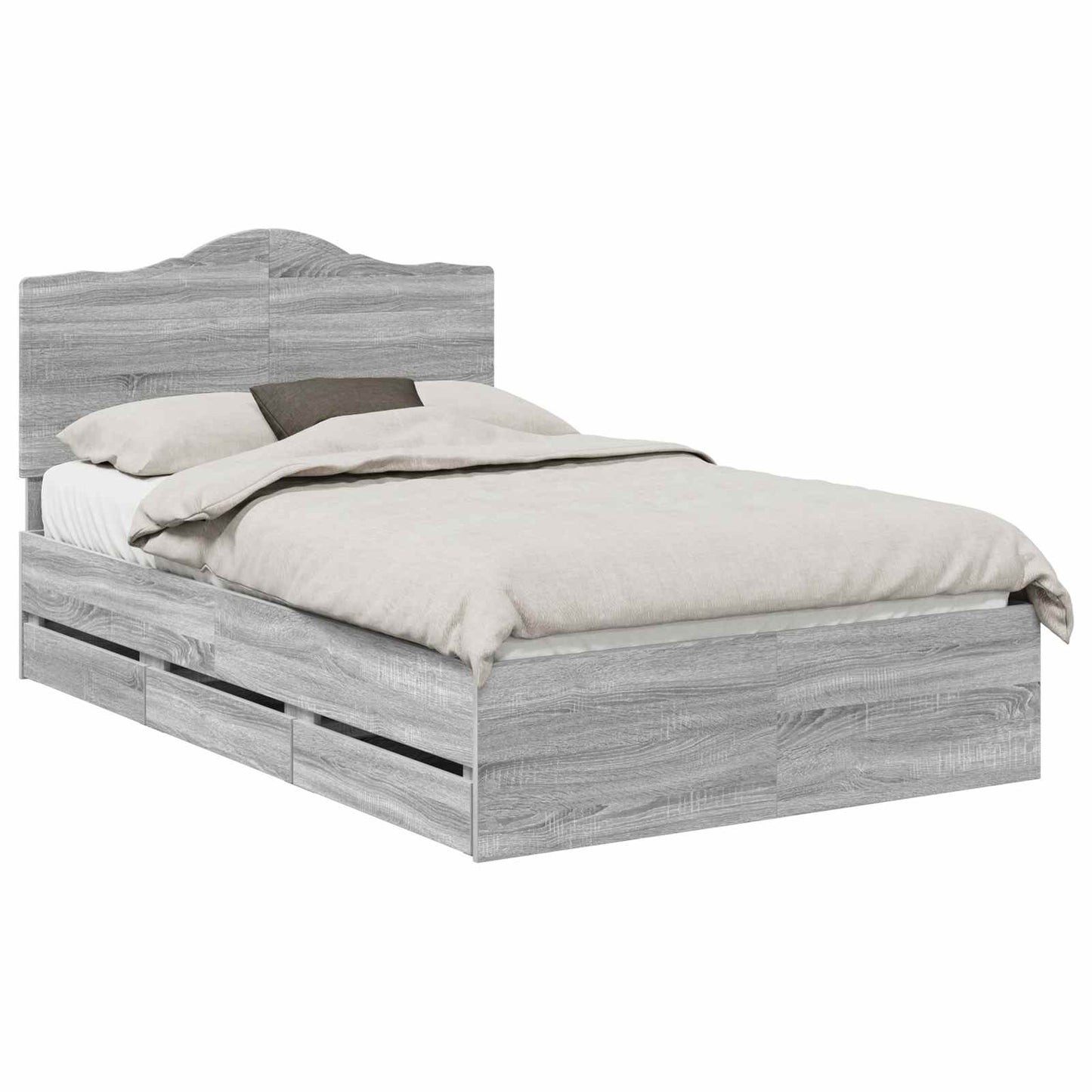 vidaXL Bed Frame with Drawer Grey Sonoma 120 x 190 cm Engineer Wood