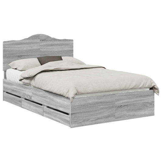 vidaXL Bed Frame with Drawer Grey Sonoma 120 x 190 cm Engineer Wood