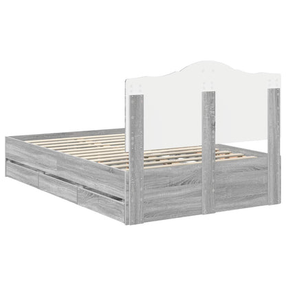 vidaXL Bed Frame with Drawer Grey Sonoma 120 x 190 cm Engineer Wood