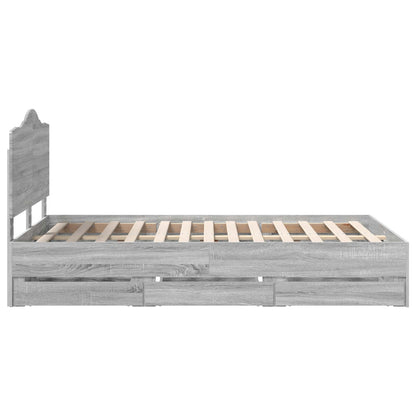 vidaXL Bed Frame with Drawer Grey Sonoma 120 x 190 cm Engineer Wood