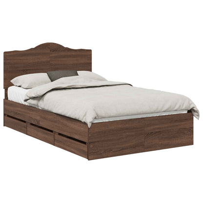 vidaXL Bed Frame with Drawer Brown Oak 120 x 190 cm Engineer Wood