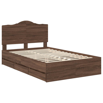 vidaXL Bed Frame with Drawer Brown Oak 120 x 190 cm Engineer Wood