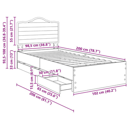 vidaXL Bed Frame with Drawer Black 100 x 200 cm Engineer Wood