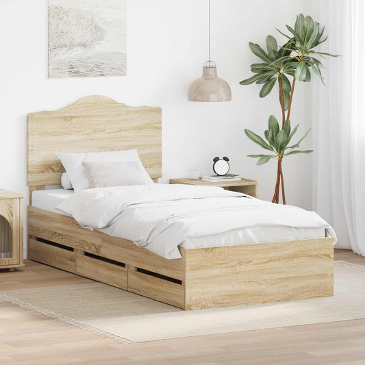 vidaXL Bed Frame with Drawer Sonoma Oak 100 x 200 cm Engineer Wood