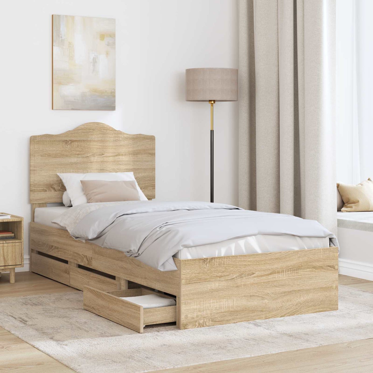 vidaXL Bed Frame with Drawer Sonoma Oak 100 x 200 cm Engineer Wood