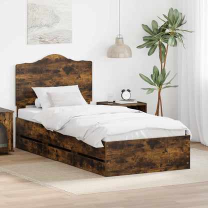 vidaXL Bed Frame with Drawer Smoked Oak 100 x 200 cm Engineer Wood