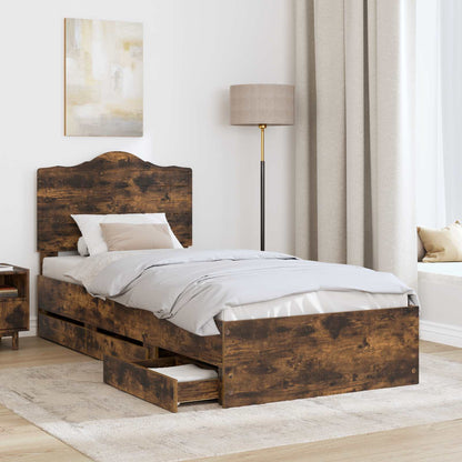 vidaXL Bed Frame with Drawer Smoked Oak 100 x 200 cm Engineer Wood