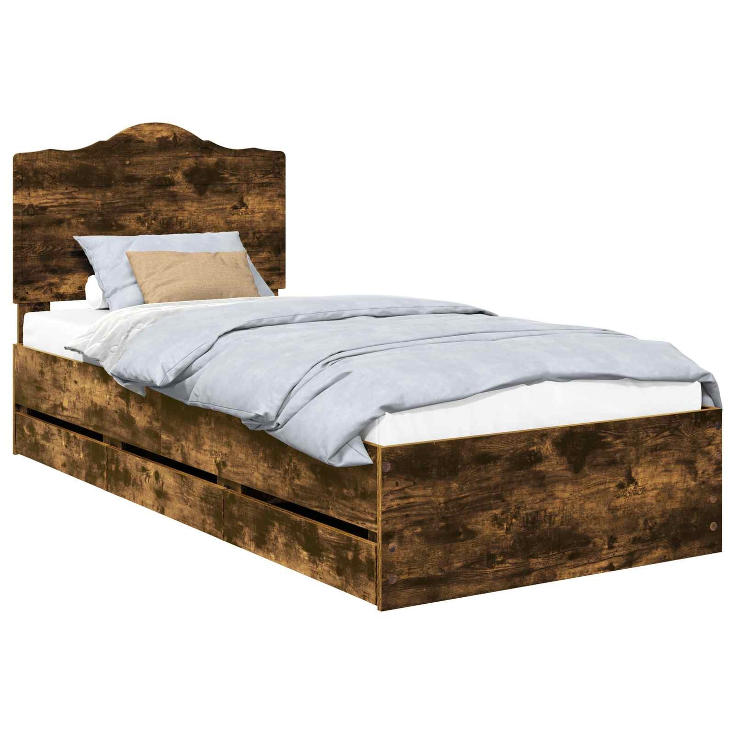 vidaXL Bed Frame with Drawer Smoked Oak 100 x 200 cm Engineer Wood