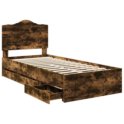 vidaXL Bed Frame with Drawer Smoked Oak 100 x 200 cm Engineer Wood