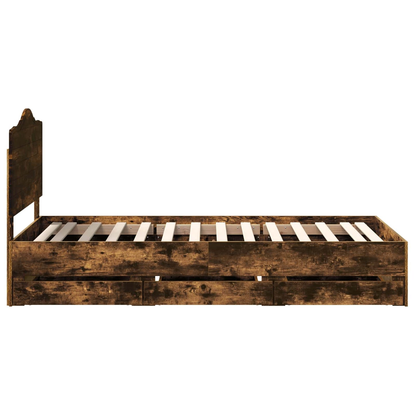 vidaXL Bed Frame with Drawer Smoked Oak 100 x 200 cm Engineer Wood